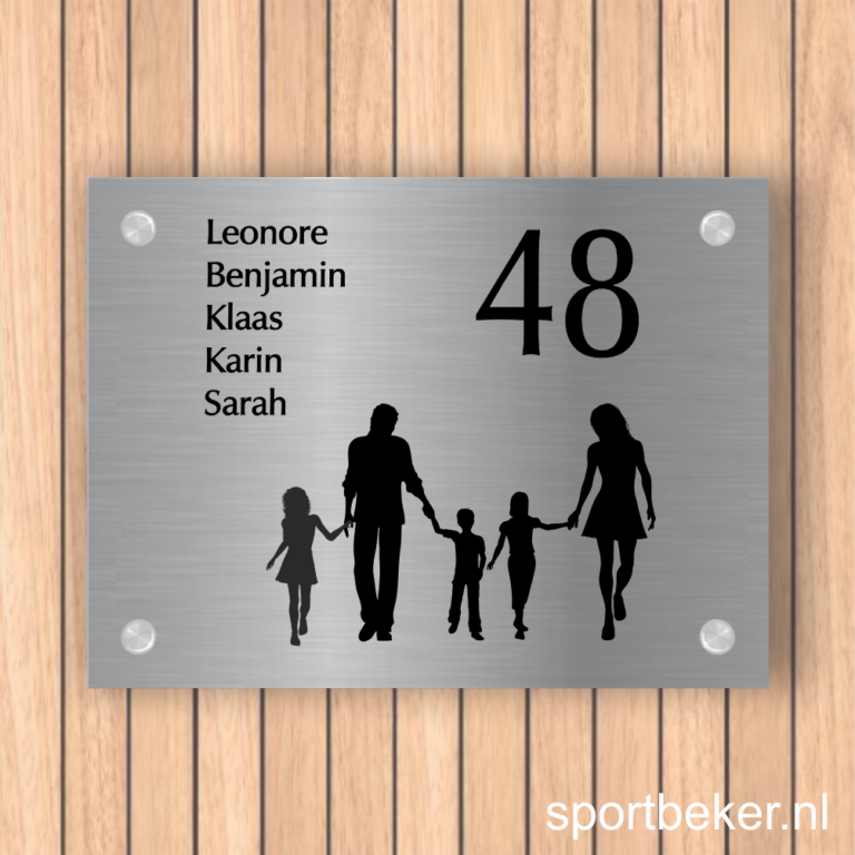 Naambord RVS Look Familie Silhouette 15 X 20 Cm Sportbeker Nl